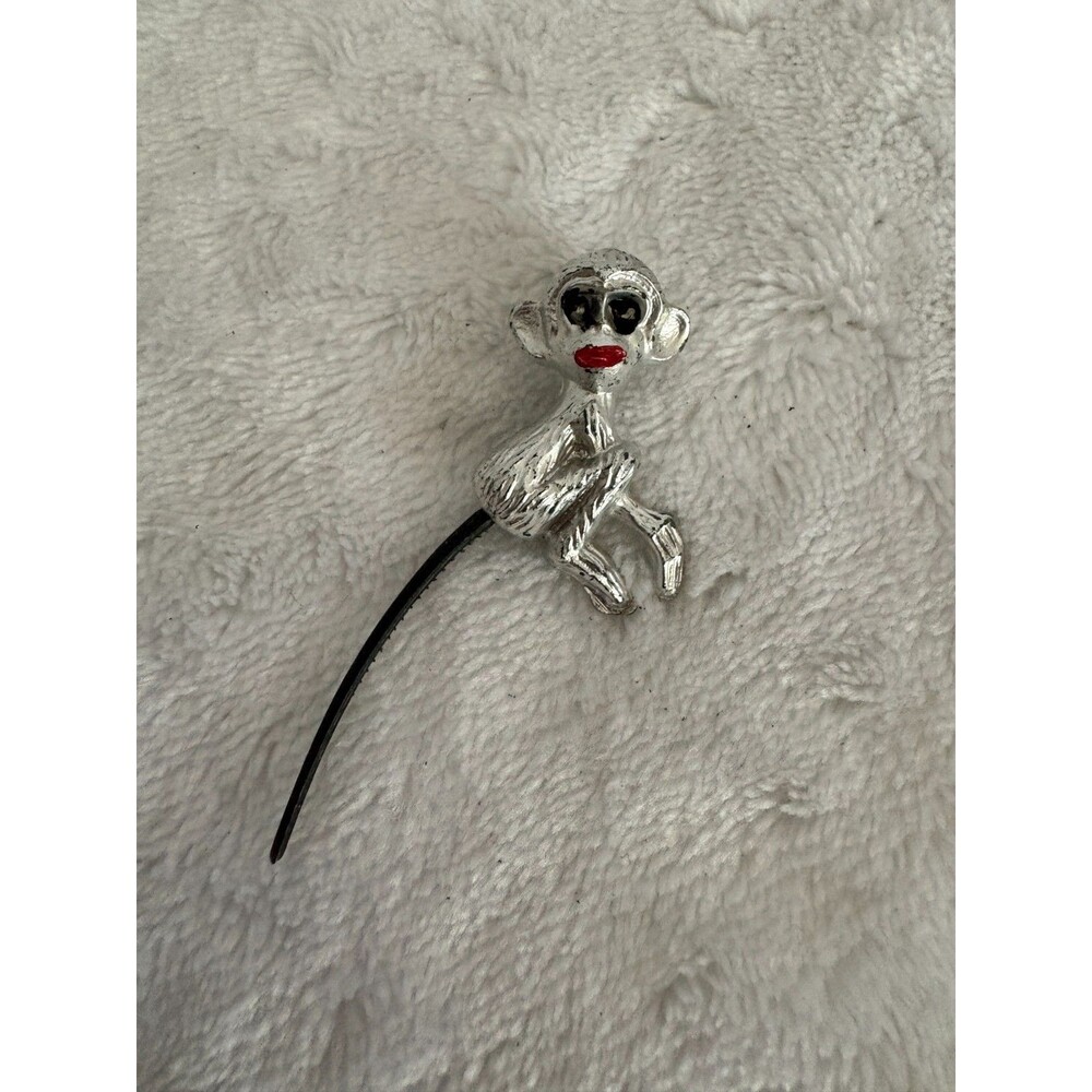 Vintage Silver-Tone Metal MONKEY (Rubber Tail) Brooch/Pin